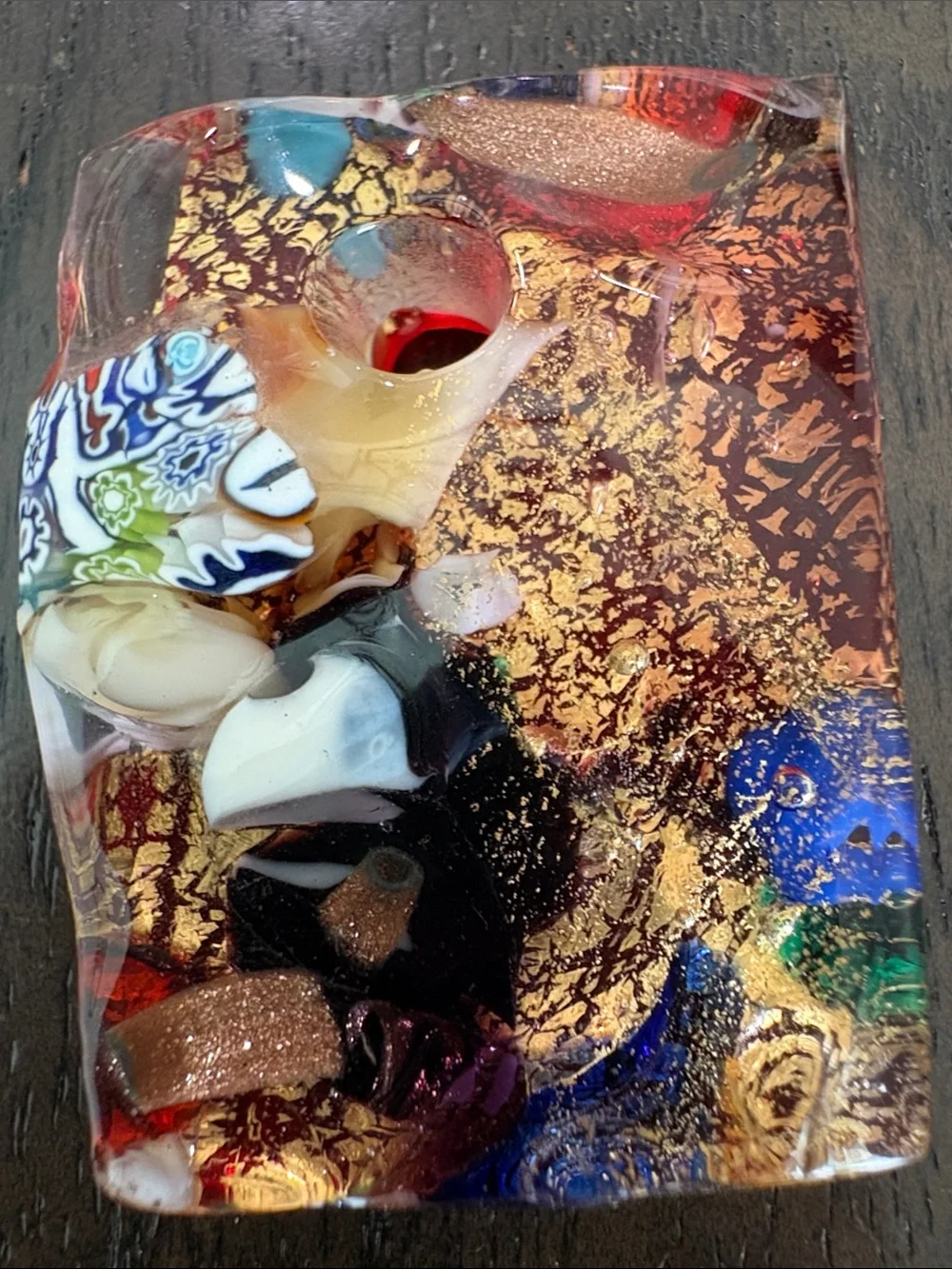 Handmade Millefiori Glass Pendant with Gold Leaf Accents